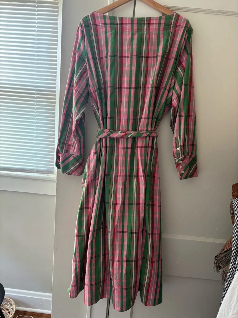 J. Crew Pink and Green Plaid Cotton Poplin Shirtdress Sz 16